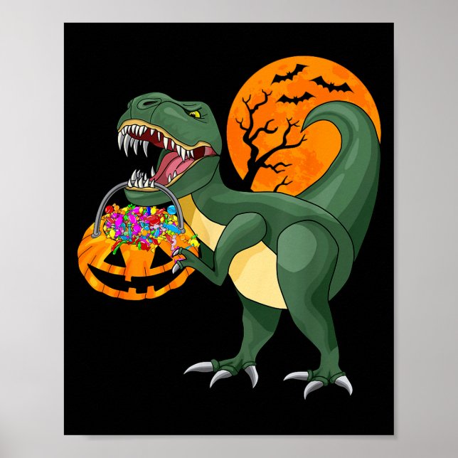 Poster Funny Halloween Dinosaur Pumpkin Y T Rex Boys Kids (Frente)