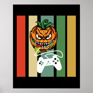 Poster Funny Halloween Pumpkin Video Gamer Scary Pumpkin