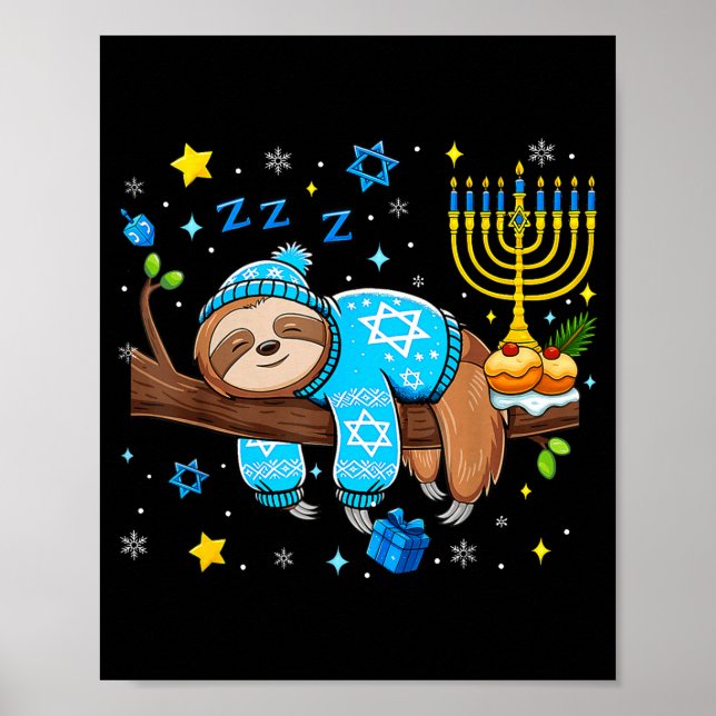 Poster Funny Hanukkah Sloth Jewish Chanukah Sleeng Hanukk (Frente)