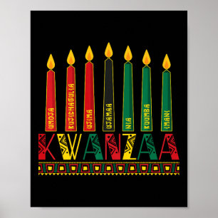 Poster Funny Happy Kwanzaa Kinara Princípios Velas Pan