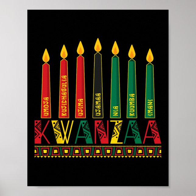 Poster Funny Happy Kwanzaa Kinara Princípios Velas Pan (Frente)