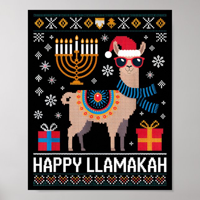 Poster Funny Happy Llamakah Llama With Menorah  (Frente)