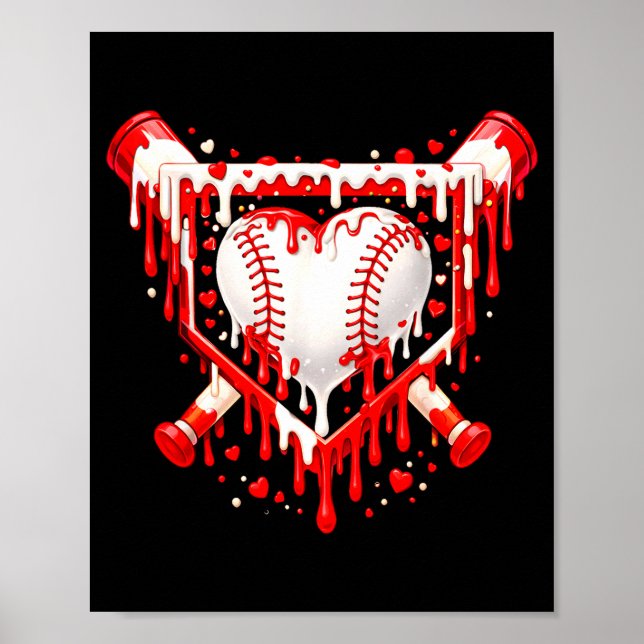 Poster Funny Heart Baseball Drip Ice Cream Valentines Day (Frente)