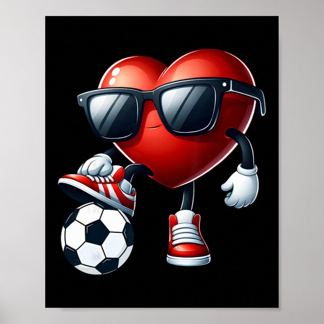 Poster Funny Heart Playing Soccer Valentines Day Mens Boy (Frente)