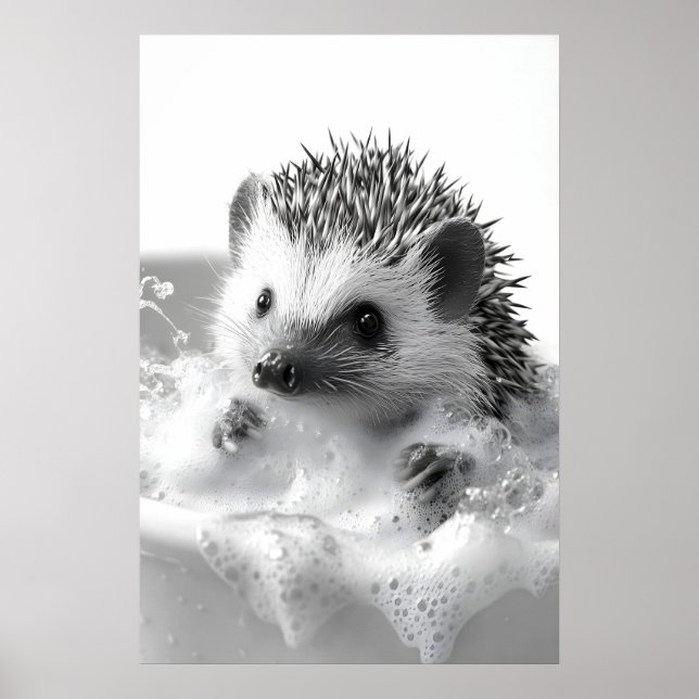 Poster Funny Hedgehog Bubble Bath Print, Bathroom Animal (Frente)