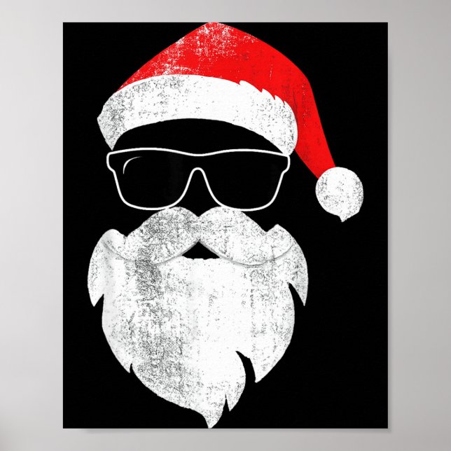 Poster Funny Hipster Santa Face With Hat Beard &amp; Gles (Frente)