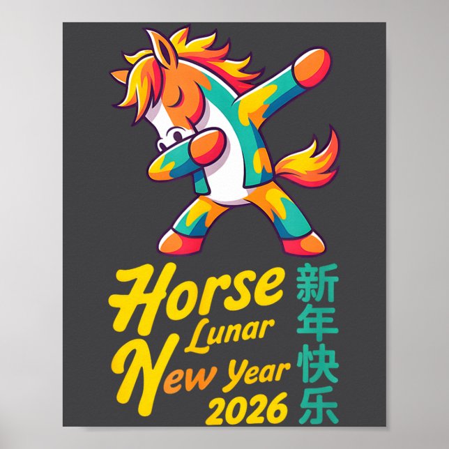 Poster Funny Horse Lunar New Year 2026 Dabbing Design  (Frente)
