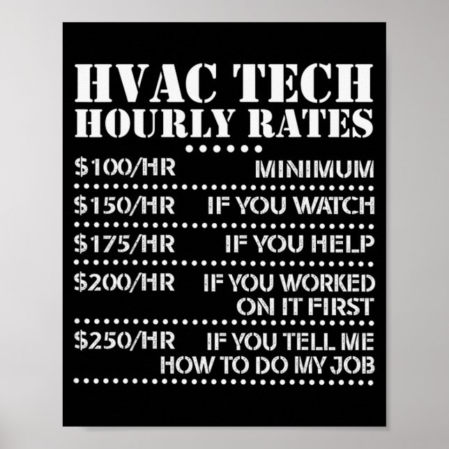 Poster Funny Hvac Tech Hourly Rate Chart Men Women  (Frente)