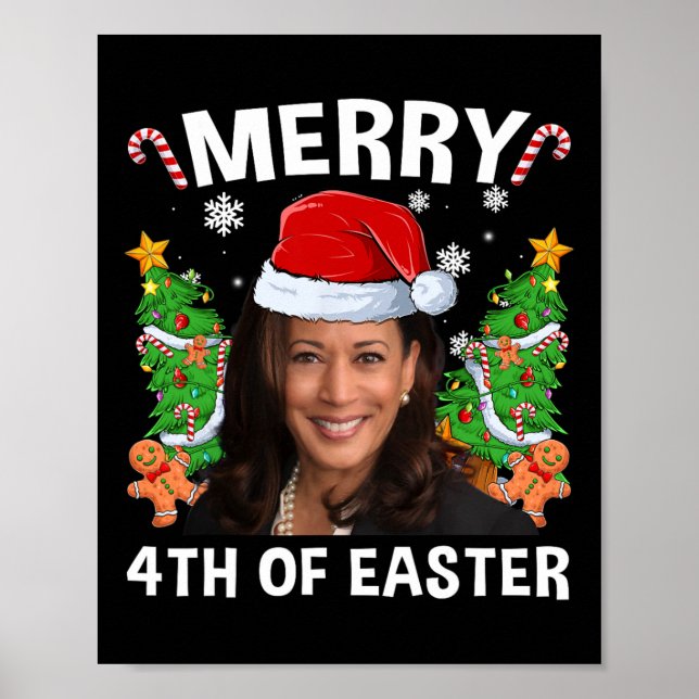 Poster Funny Kamala Harris Natal Santa Hat Feliz 4 (Frente)