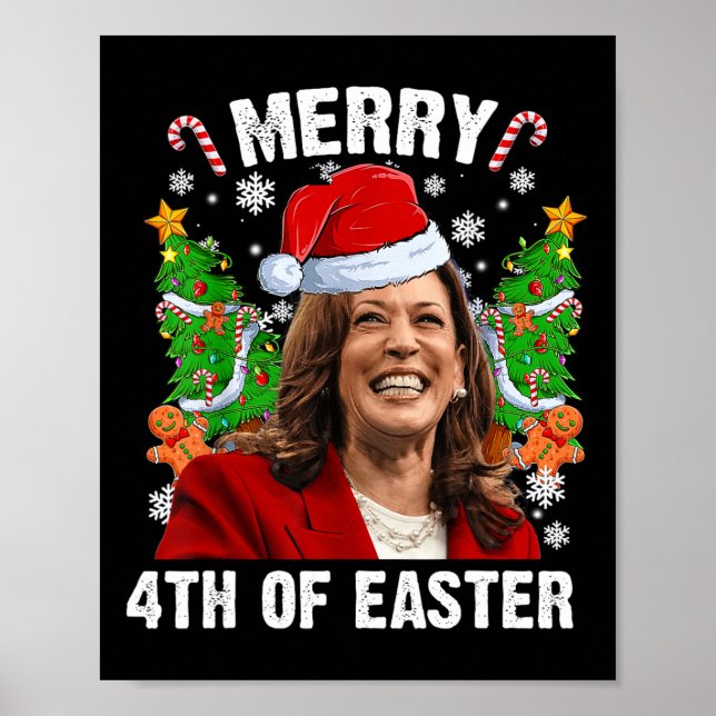 Poster Funny Kamala Harris Natal Santa Hat Feliz 4 (Frente)