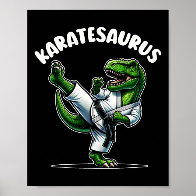 Poster Funny Karatesaurus Dinossauro T Rex Em Gi De Karat (Frente)