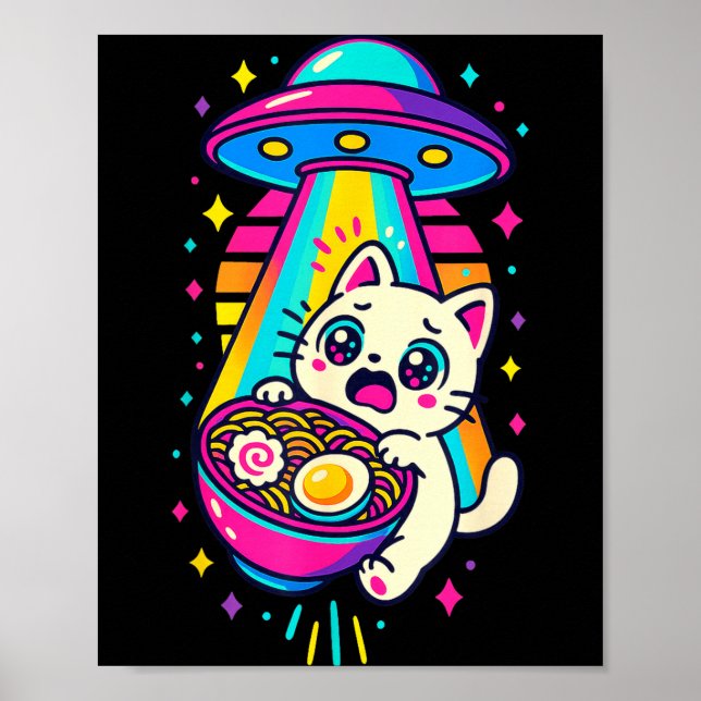 Poster Funny Kawaii Cat Ramen Ufo Japanese Anime Women Gi (Frente)