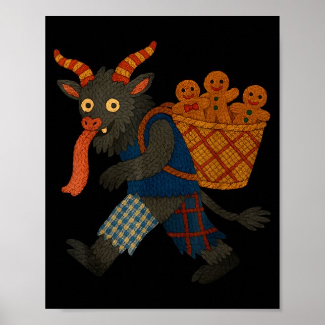 Poster Funny Krampus Gingerbread Yarn Art Creepy Holiday  (Frente)