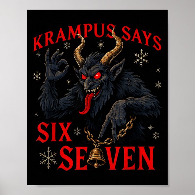 Poster Funny Krampus Says Six Seven 6 7 Meme Christmas Xm (Frente)