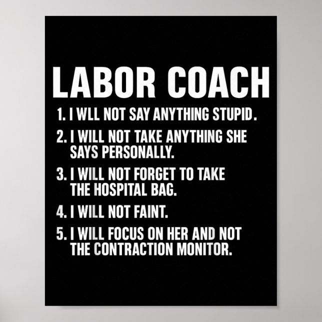 Poster Funny Labor Coach New Mom New Dad Hostal New Baby  (Frente)