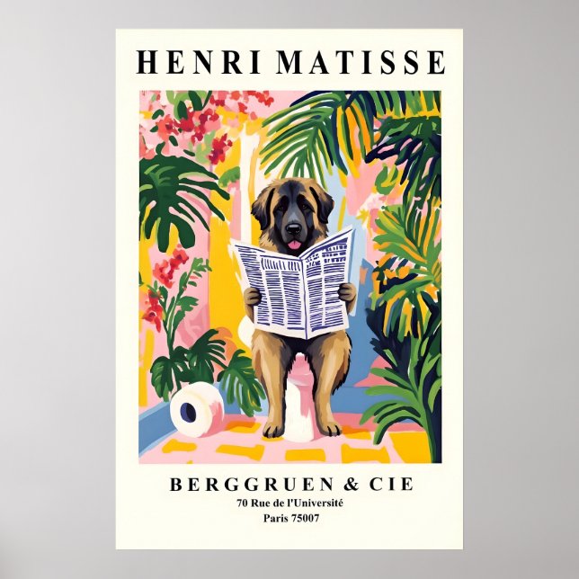 Poster Funny Leonberger Art - Dog on Toilet, Matisse (Frente)