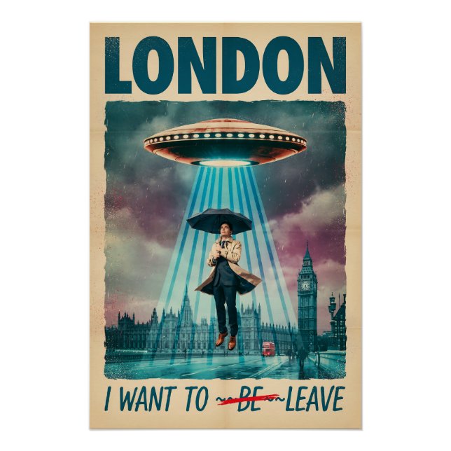 Póster Funny London Alien Abduction Retro Sci-Fi Poster (Frente)