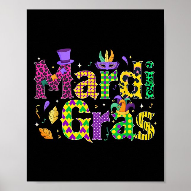 Poster Funny Mardi Gras Parade Costume Jester Hat New Orl (Frente)