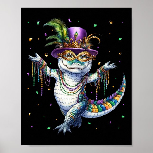 Poster Funny Mardigator Mardi Gras Alligator Carn (Frente)