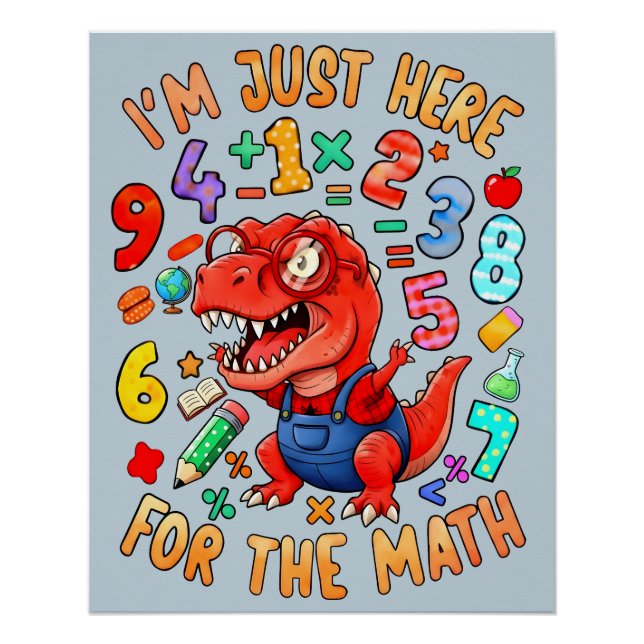 Póster Funny Maths Dinosaur Poster for Kids UK Classroom (Frente)