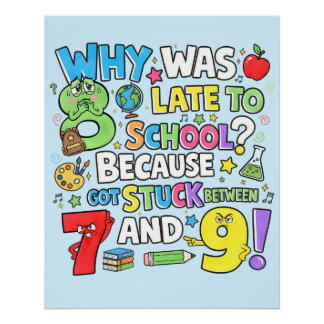 Póster Funny Maths Poster for Kids UK Classroom Numbers