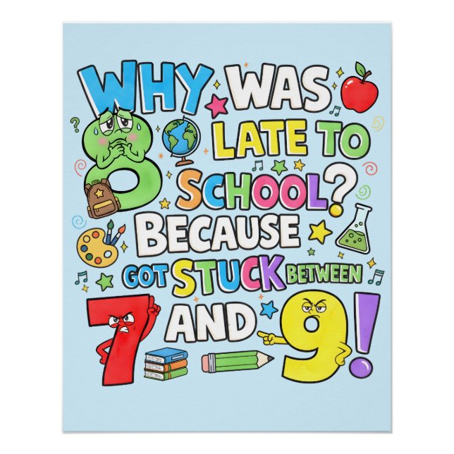 Póster Funny Maths Poster for Kids UK Classroom Numbers  (Frente)