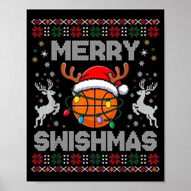 Poster Funny Merry Swishmas Basketball Christmas Reindeer (Frente)