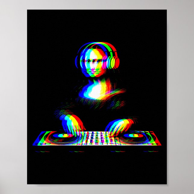 Poster Funny Mona Lisa Dj Varwave Techno Rave Edm Music P (Frente)