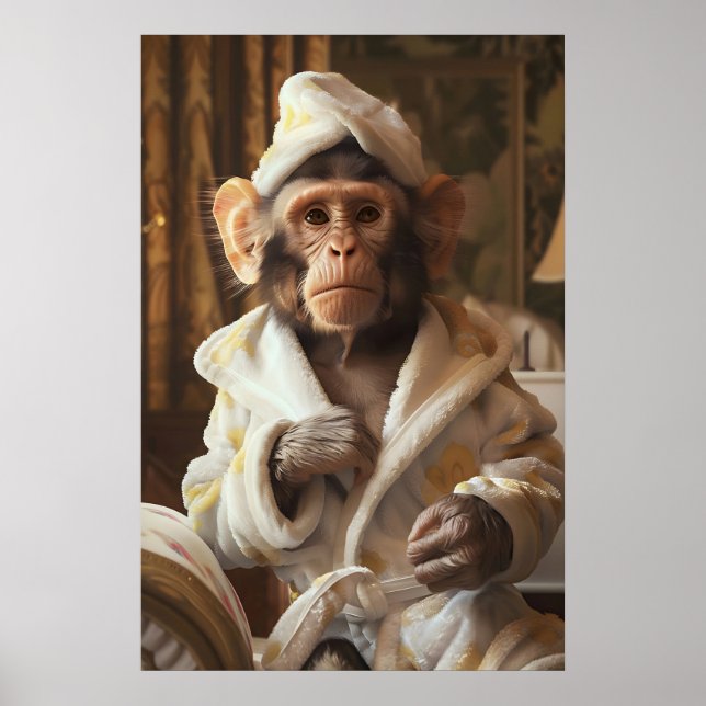 Poster Funny Monkey in Bathrobe Print, Bathroom Humor (Frente)