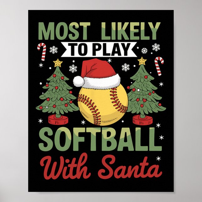 Poster Funny Most Likely To Play Softll With Santa Christ (Frente)