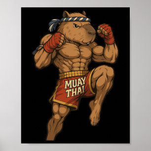 Poster Funny Muay Thai Capybara Thai Boxando Artes Marcia