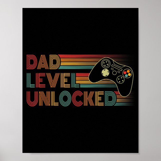 Poster Funny New Dad Shirt Dad Level Unlocked Gaming Game (Frente)