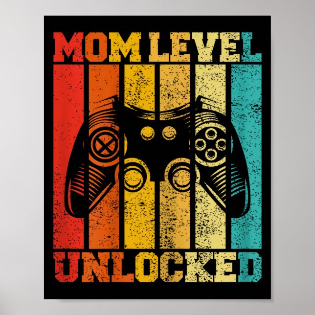 Poster Funny New Mom Level Unlocked Gaming Pregnancy Anno (Frente)