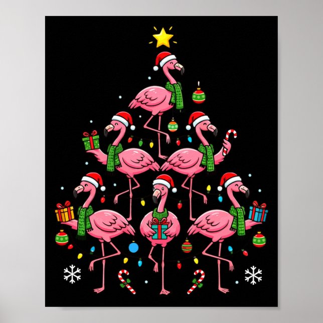 Poster Funny Nk Flamingo Christmas Tree Santa Hats Holida (Frente)
