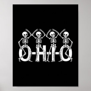 Poster Funny O-h-i State Skeleton Ohio Halloween Vintag