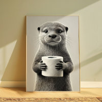 Funny Otter Bathroom Art Black and White Animal
