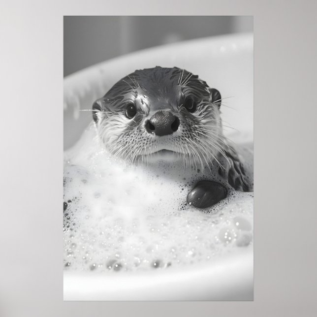 Poster Funny Otter Bubble Bath Print, Bathroom Wall Art (Frente)