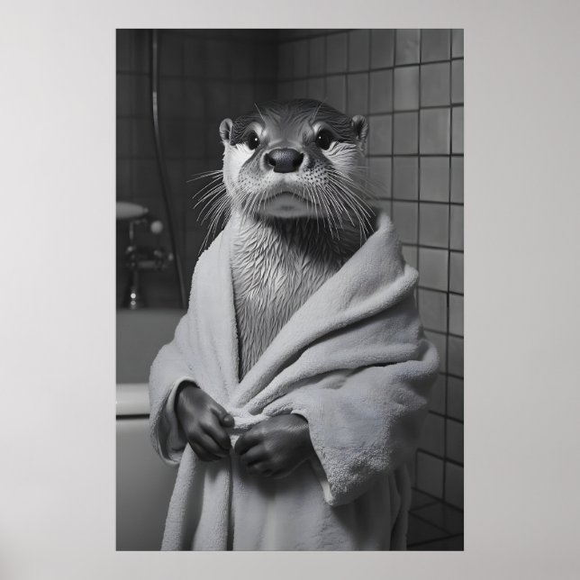 Poster Funny Otter in Bathrobe Print, Bathroom Humor (Frente)