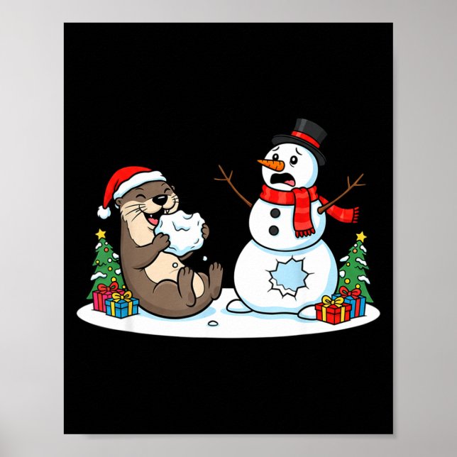 Poster Funny Otter Snowman Christmas Tree Xmas Womens Men (Frente)