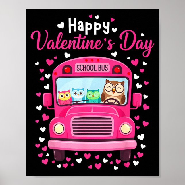 Poster Funny owls school bus driver happy valentines day (Frente)