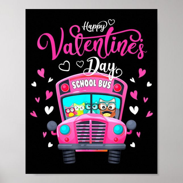 Poster Funny Owls School Bus Driver Happy Valentines Day  (Frente)