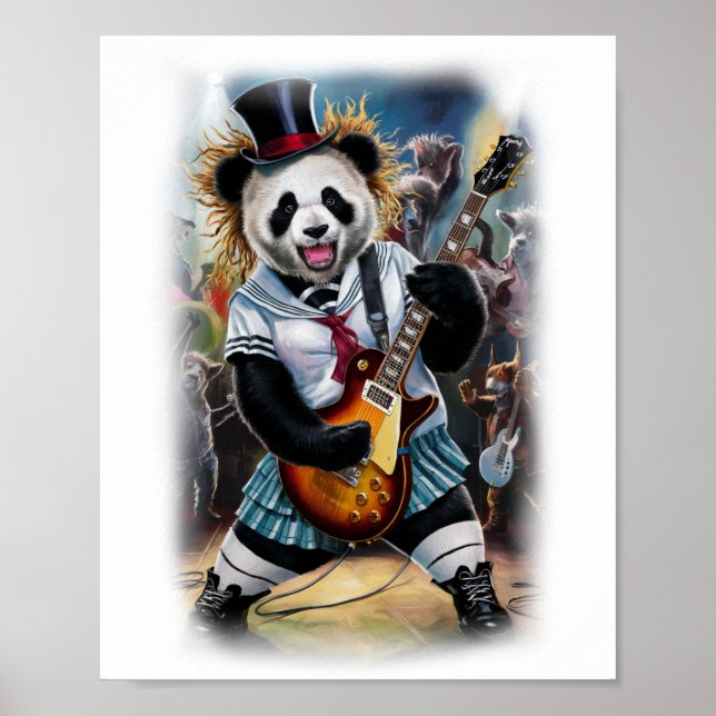 Poster Funny Panda plays Rock and Roll on a (Frente)