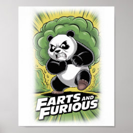 Poster Funny Panda running and making Fart on a White