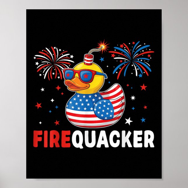 Poster Funny Patriotic Duck Firequacker Pun Independence  (Frente)