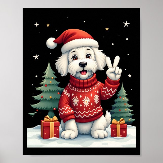 Poster Funny Peace Hand Maltese Christmas Lights Womens M (Frente)