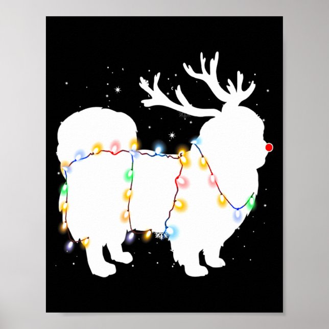 Poster Funny Pekingese Dog Tree Christmas Lights Xmas Paj (Frente)