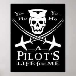 Poster Funny Pilot Skull Cross Airplanes Pirata Humor