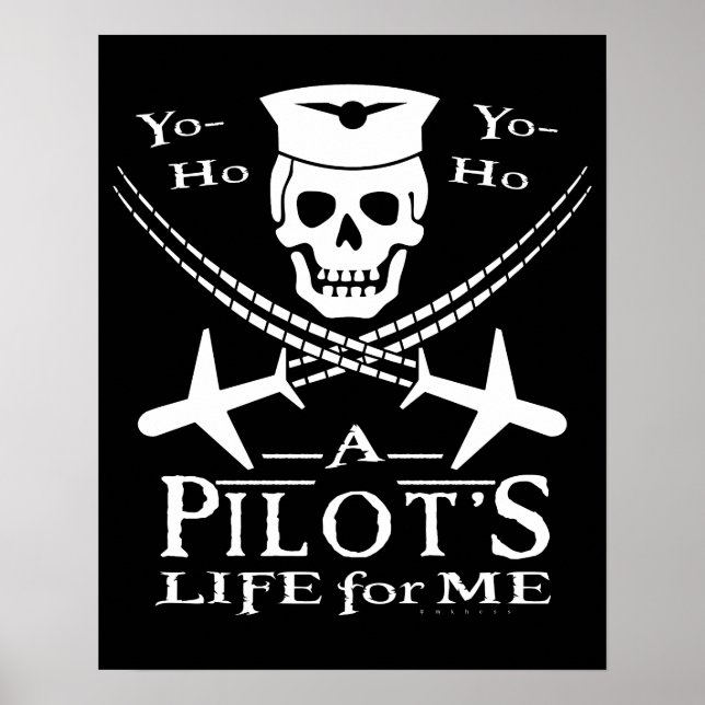 Poster Funny Pilot Skull Cross Airplanes Pirata Humor (Frente)