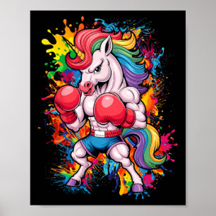 Poster Funny Pink Unicorn Com Luvas In A Box