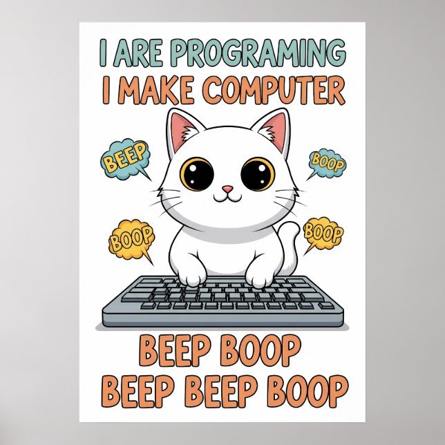 Poster Funny Programming Cat Meme - "I Are Programing" (Frente)